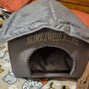 Plush Gray Dog House with Bone Design